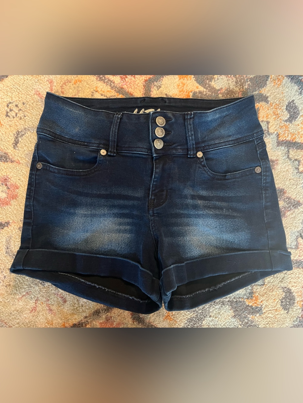 Wallflower Dark Blue High-Rise Button Denim Shorts Size 7